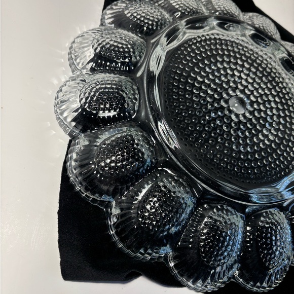 VTG Indiana Glass Hobnail Deviled Egg Dish Platter Clear Ribbed Scalloped 11.25” - Picture 6 of 9